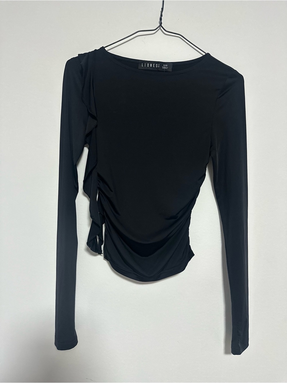 Lioness Black Long Sleeve Side Ruffle Top